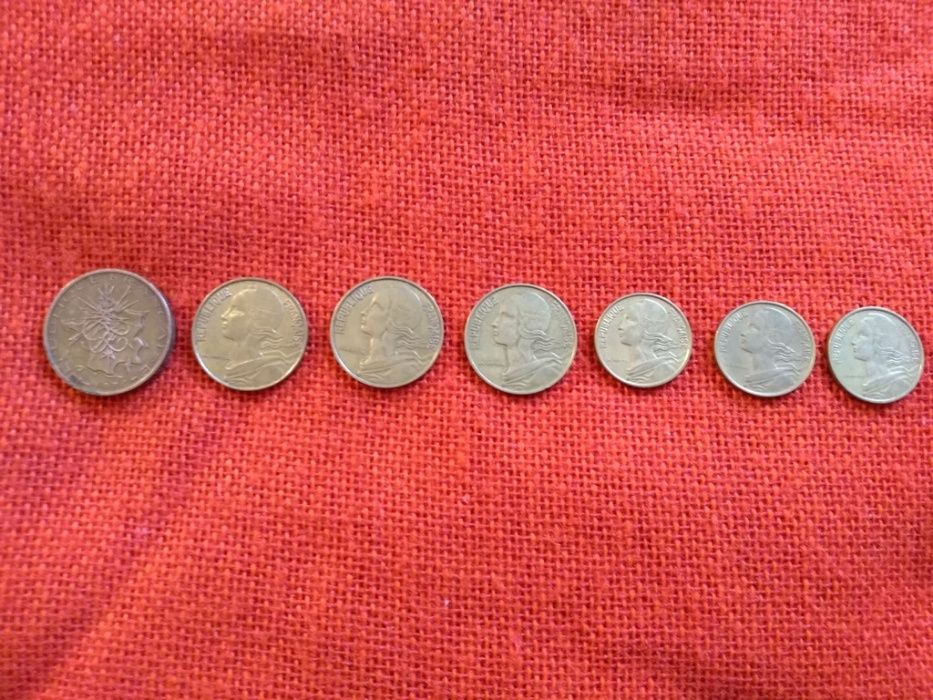 Френски монети, 7 броя, емисии от 1992г. до 1967г., много запазени