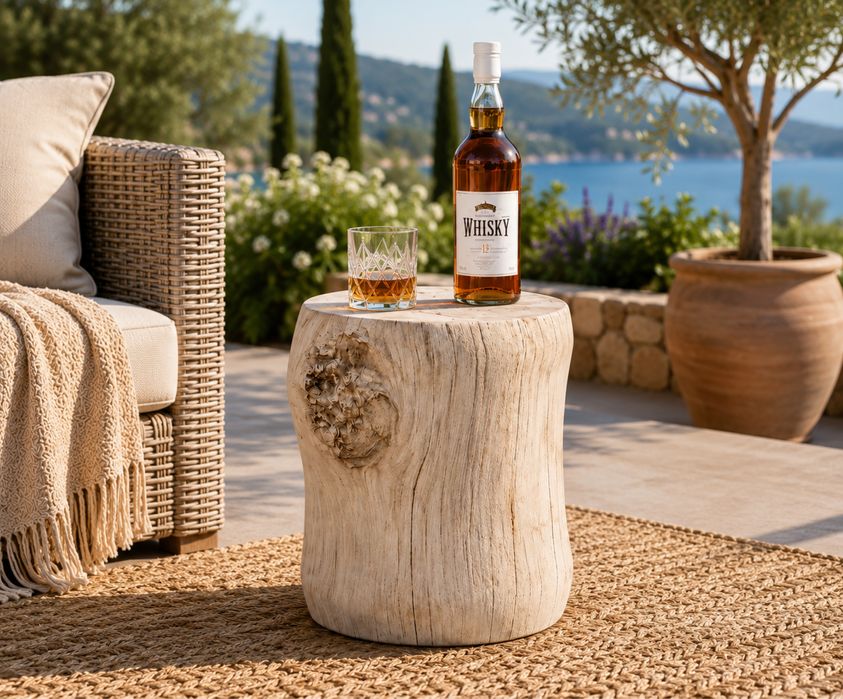 Masă laterală HOMPUS – aspect lemn natural | Pentru grădină, balcon și terasă | Nouă
