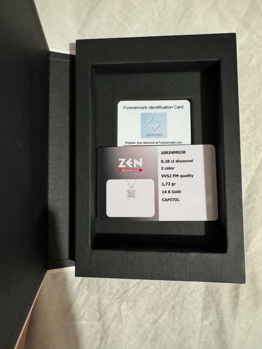 Медальон Zen Diamond’s с природен диамант 0.28 ct, E/VVS2, бяло злато