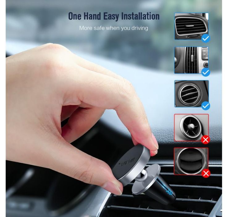 Suport auto magnetic prindere in grila telefon Samsung iPhone Huawei