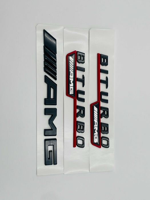 Set Embleme Compatibile Mercedes biturbo AMG negru rosu