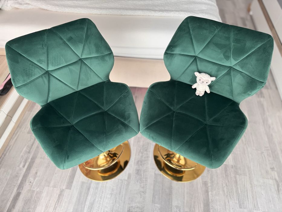 Scaune confortabile de bar, din catifea verde