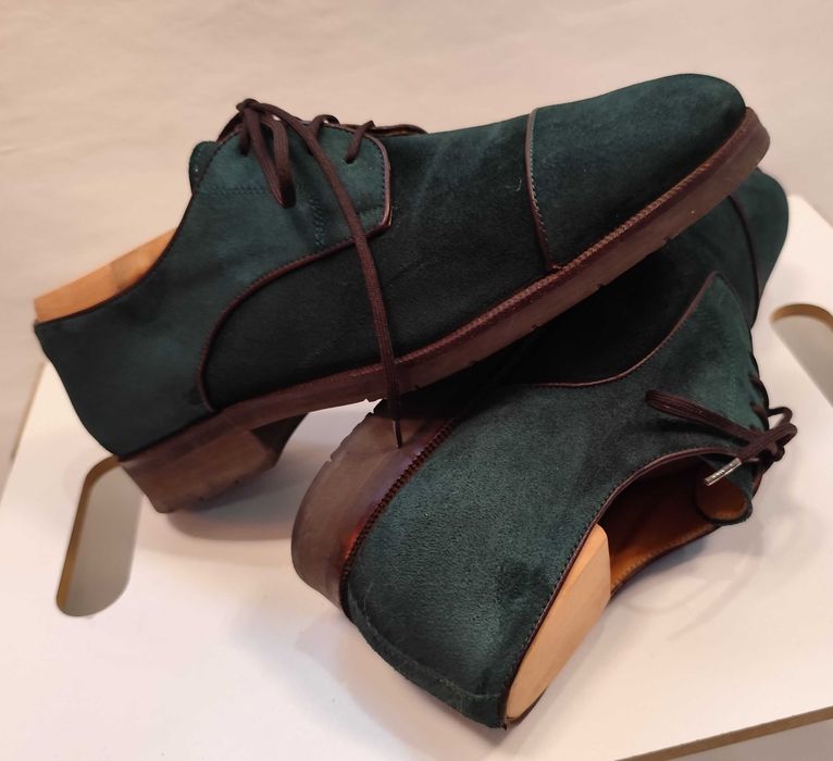 Pantofi derby 41 41.5 lucrati manual Gratiano Predin piele naturala verde