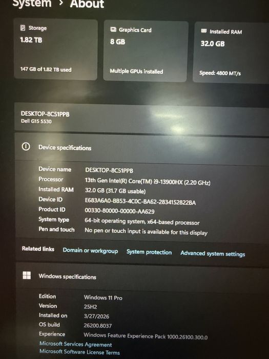 Dell g15 Intel i9-13900HX 32GB RAM 8 GB Video