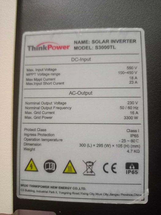 Quyosh invertor 3.3 kW. OnGRID. bir faza 220V, Yangi,