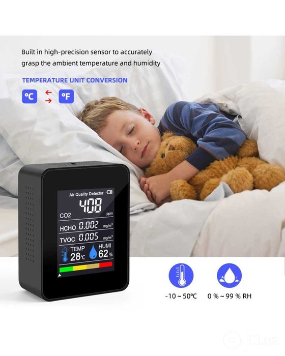 Анализатор качества воздуха PM1.0/PM2.5/PM10/CO2/HCHO/TVOC/RH/Temp