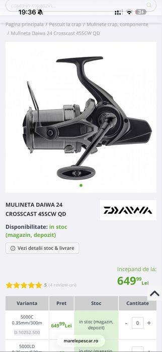 Set 4 lansete SPORTEX Catapult CS3 3.96m; 3,75lbs + 4 mulinete DAIWA Crosscast 45sqw