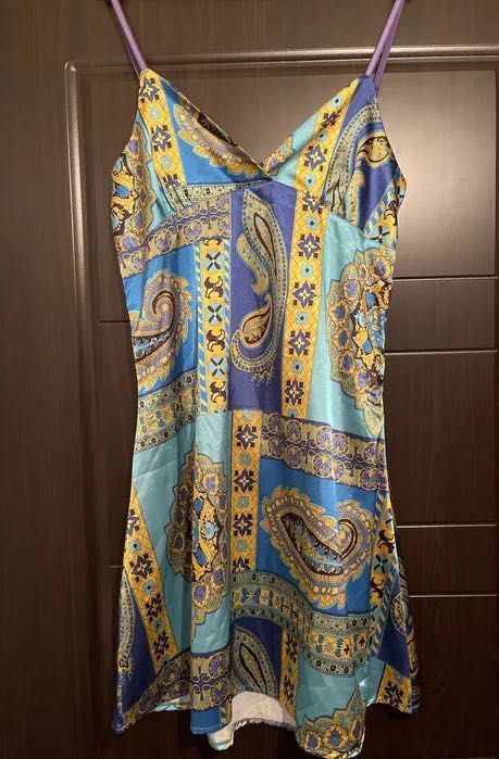 луксозна синя лятна сатенена рокличка топ хит лято 2026 лукс , красота стил и класа , в две разцветки