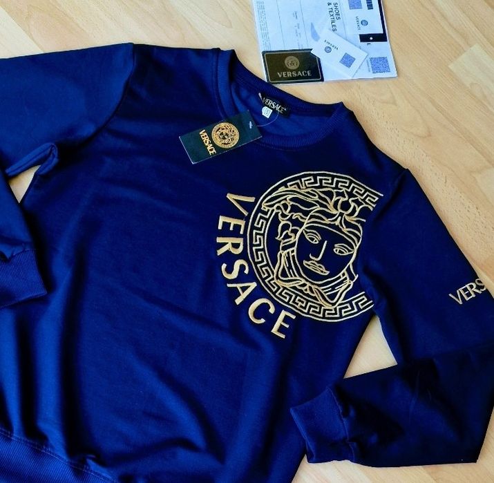 Bluze Versace bumbac, bleumarin,model unisex,logo brodat,marimi divers
