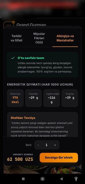 Online menu narxi 8mln