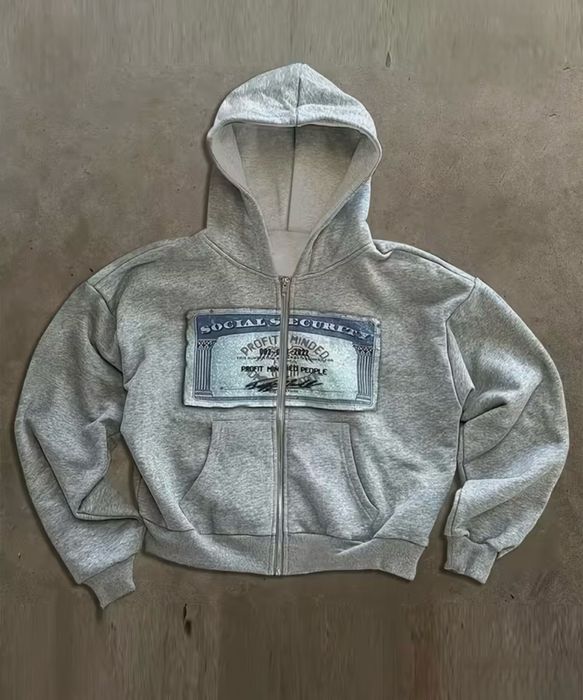 Женская толстовка серого цвета с принтом «социальное страхование»