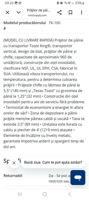 Prăjitor  pâine  Hatco toaster /chifle