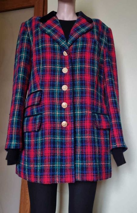 Sacou, lana boucle 87%, model tartan, marimea L-XL