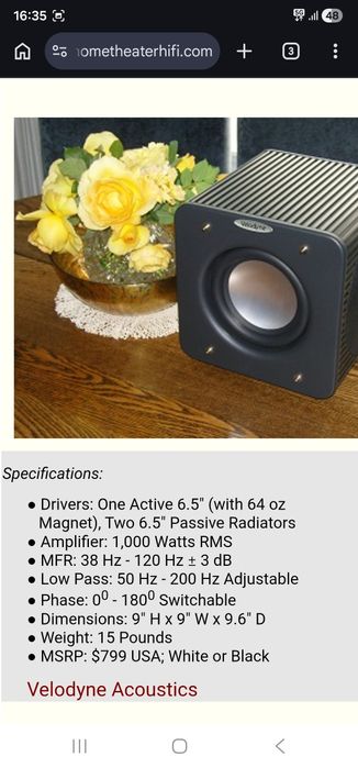 SUPER Subwoofer Velodyne Acoustics MicroVee 1000W rms, difuzor de 6,5 inch Long Throw, incinta inchisa (sealed)
