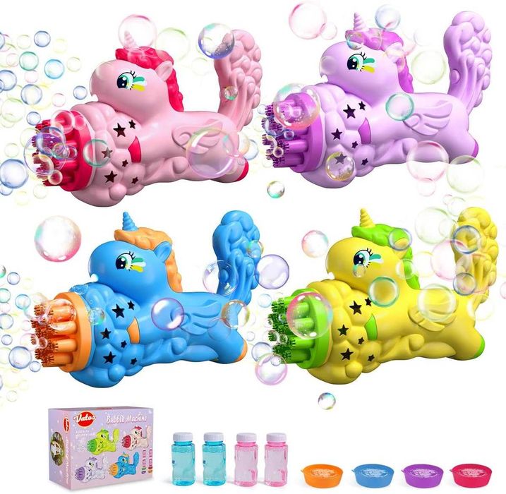 VATOS 4 броя Пистолети за мехурчета за деца, светлини и разтвор