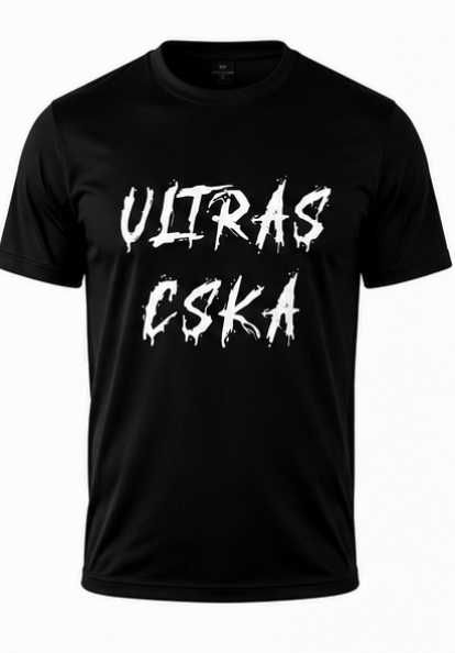 Мъжка тениска Ултрас Цска Ultras Cska фланелка футболна с къс ръкав черна размери от С до 5ХЛ