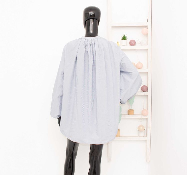 COS дамска риза синьо райе балон ръкави памук овърсайз 38 S