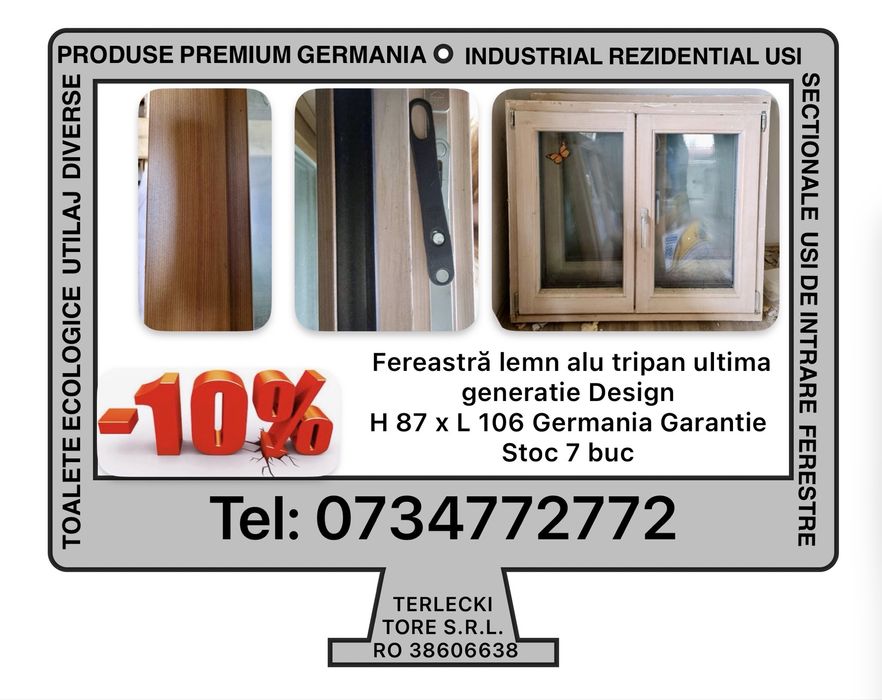 FEREASTRA LEMN TRIPAN ALU Germania ultima geberatie H  87 x L 106 Stoc 7 buc Garantie