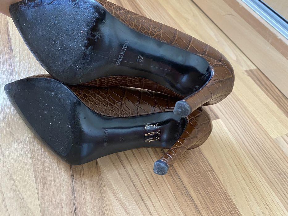 Pantofi stiletto, piele croco maro, marimea 37