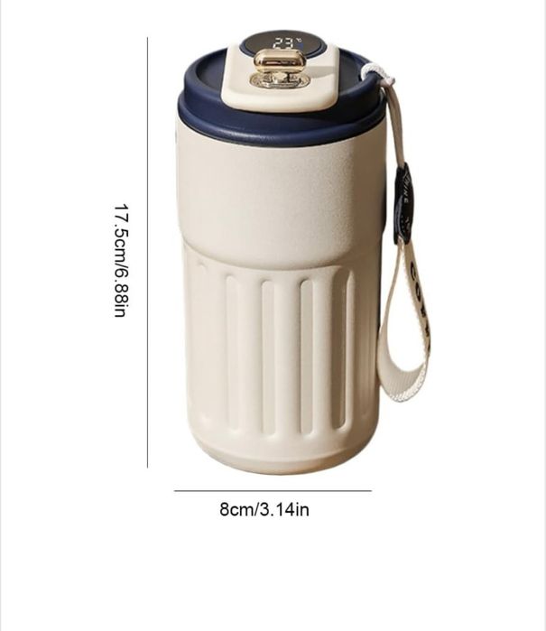Termos pentru cafea cu afisare a temperaturii, Inox, 450 ml