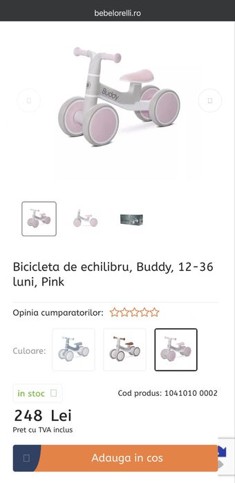 Bicicleta de echilibru copii 12-36 luni, lorelli buddy roz