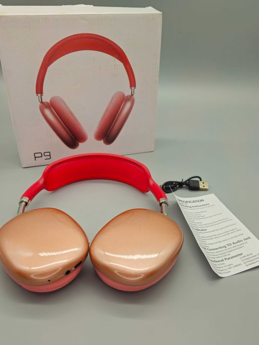 Promo!Безжични Bluetooth слушалки P9 (over-ear) – червено/розово злато