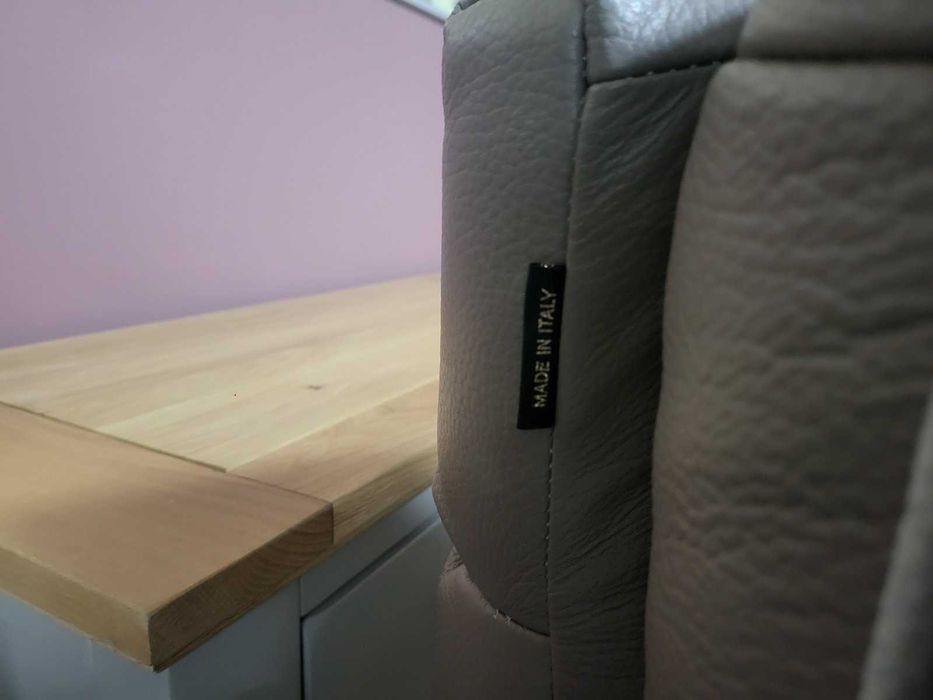 Бежов комплект кожени дивани с фотьойл с ел релакс механизъм