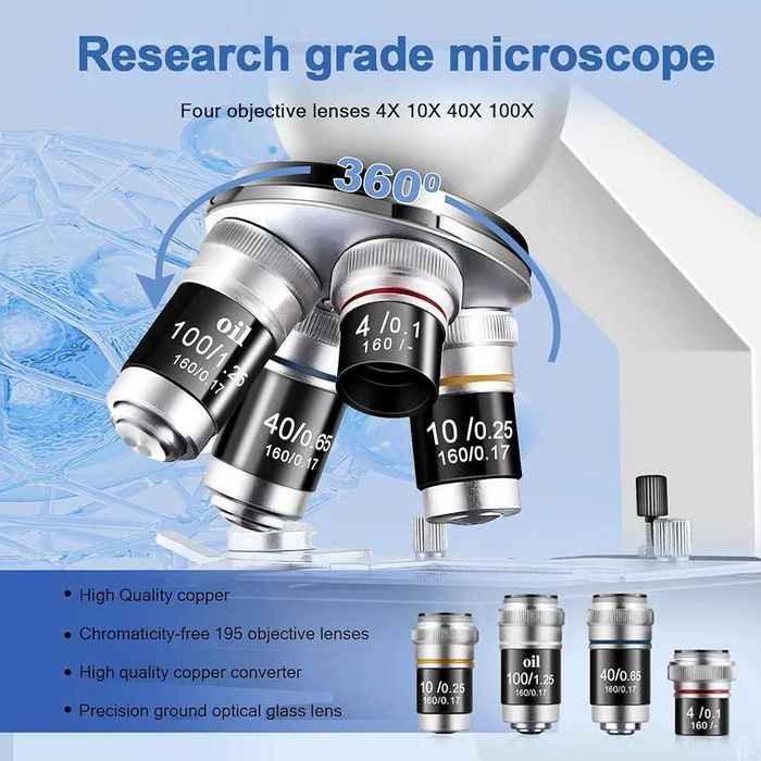 Професионален тринокулярен микроскоп 40-5000X с USB камера Лабораторен