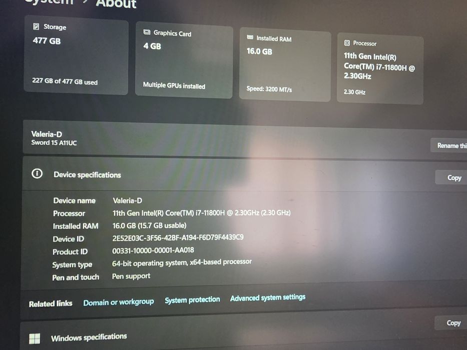 Msi Sword 15 Gaming laptop Като нов!