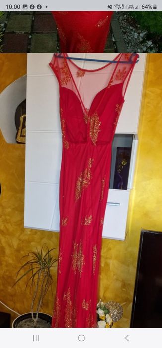 Rochie eleganta rosie cu pietricele sclipitoare