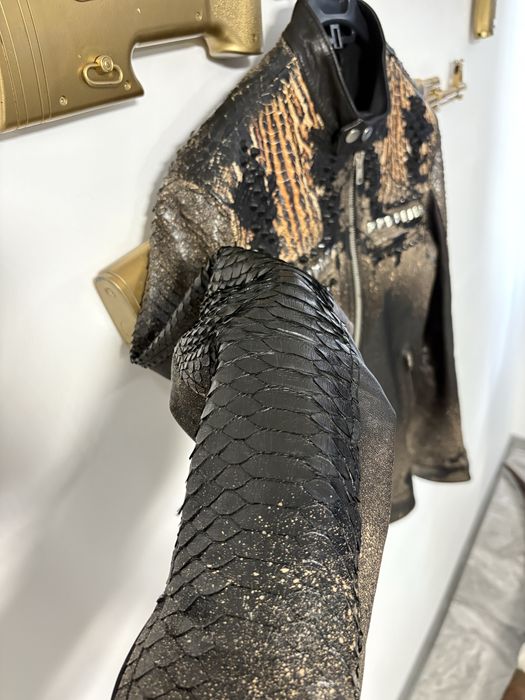 Python Snake Real Leather Jacket Ciprian Cozma M unicat pictata manual designer premium Geaca piele sarpe piton real handmade + adidasi piele piton 42