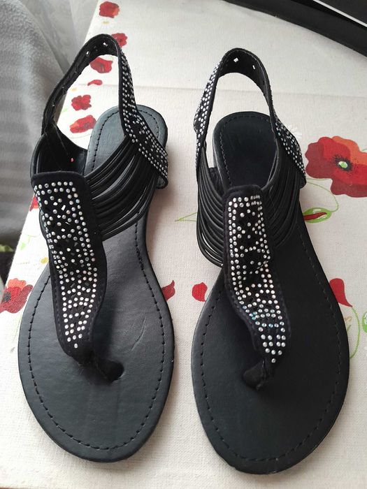 Sandale damă piele ecologică, barete multiple și cristale: 35 - 22,5cm