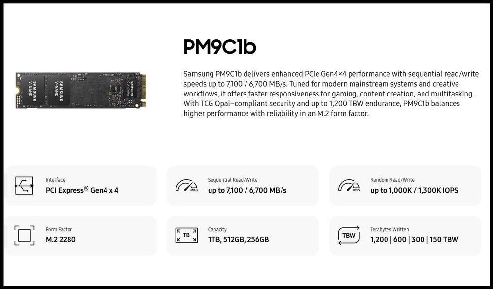 1TB Samsung OEM NVMe M.2 SSD 2280 Nou Bulk 7200 MB/s