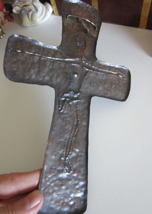 cadou rar Cruce stilizata MidCentury handmade cupru alama Germania1950