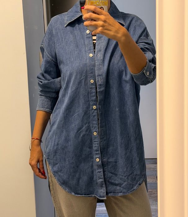 Дънкова зимна риза Arket, oversize модел