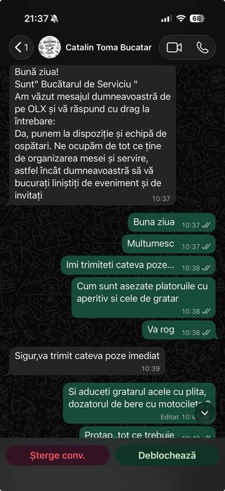 Nu contactati Bucatarul de Servicu din Craiova - Bucatar Evenimente, nunta, botez