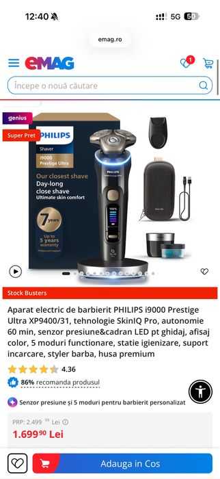 Aparat electric de barbierit PHILIPS i9000 Prestige Ultra