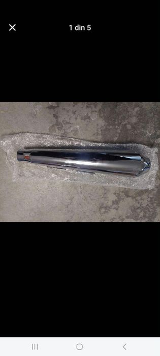 Tobă Moto Universală Cromată – Nouă, Lungime 51 cm (Set complet montaj)