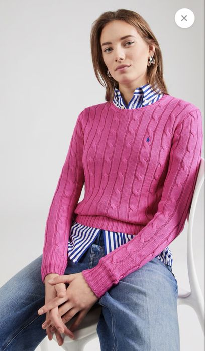 ново Polo Ralph Lauren розов пуловер cable knit 100% памук