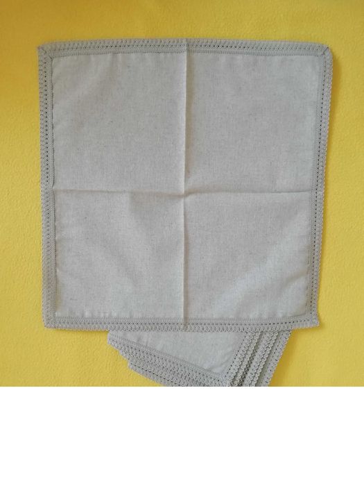 Нова светлосива ленена покривка за маса + 4 салфетки