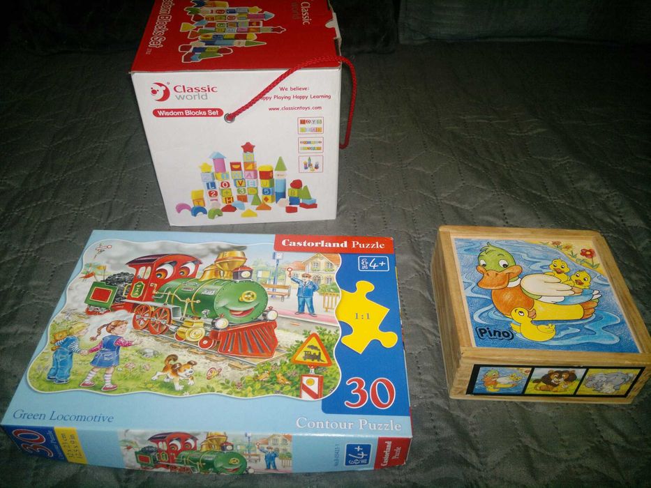 дървени играчки , пъзели, карти, конструктори