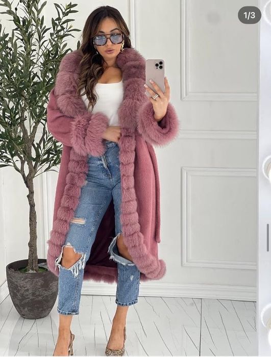 Палта от алкантара и естествен косъм лисица