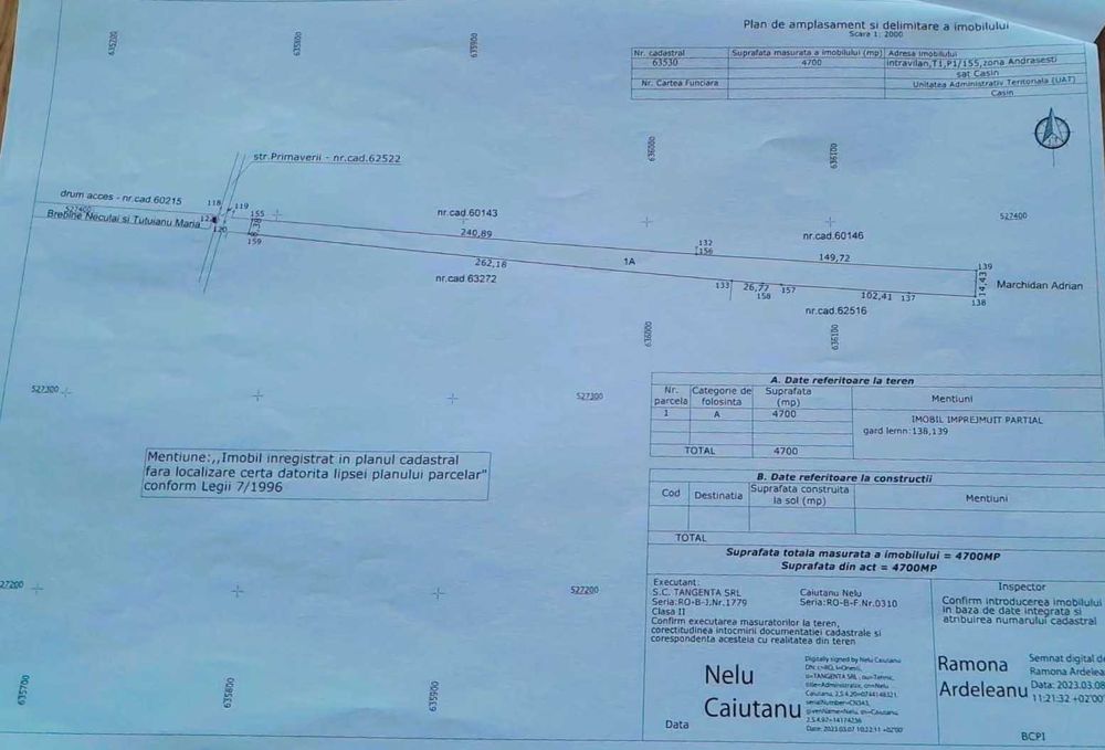 Teren 4.700 mp – Onești – Str. Primăverii (ieșire Casin) Andrașești