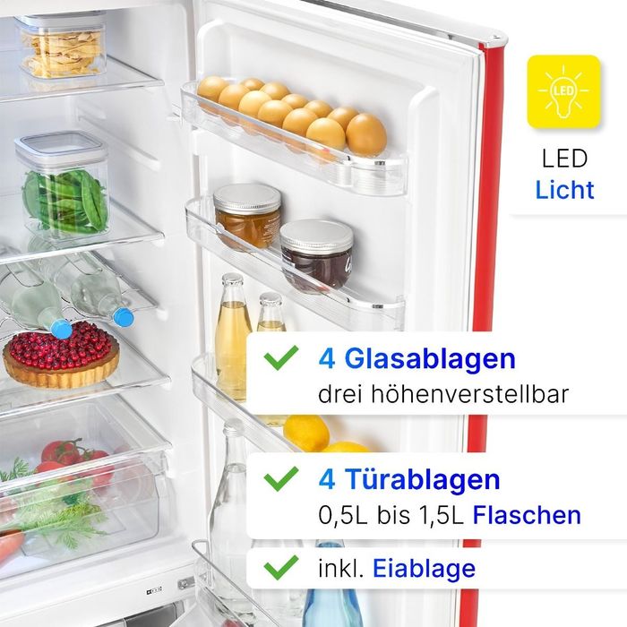 Нов Bomann ретро комбиниран хладилник/фризер KGR 7328.1 червен