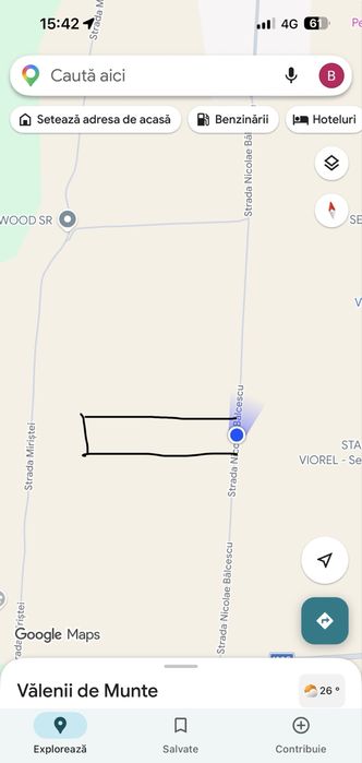 Teren intravilan de vânzare – 8.300 mp – Vălenii de Munte-Gura Vitioarei, Str. Nicolae Bălcescu