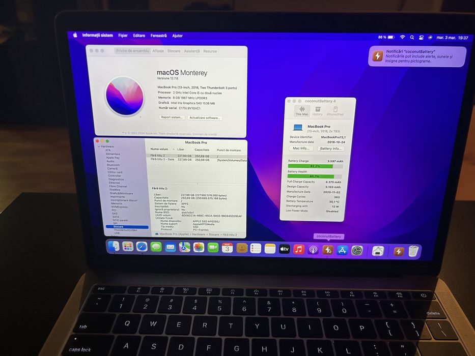Vând Macbook Pro A1708 i5 8 GB RAM 256 GB SSD 813 cicluri