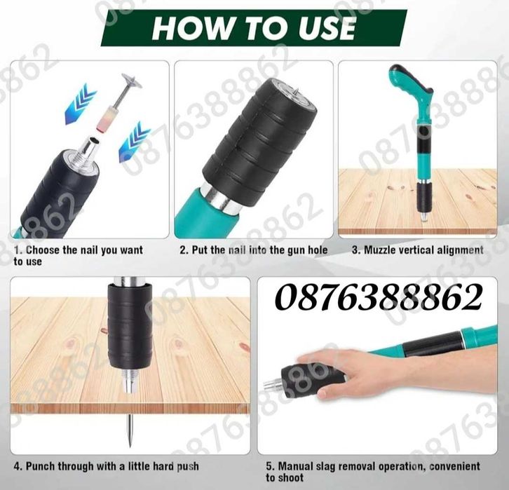 ПРОМО! Ръчен Пистолет за Пирони в куфар с 50 пирона и консумативи