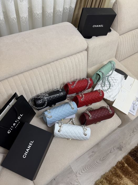 Geanta Chanel 26cm Piele naturala caviar/blue/green/black/white/red