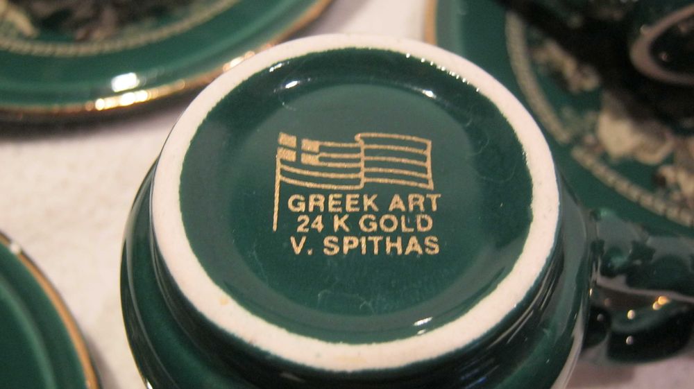 Set 6 piese,CESTI CAFEA,portelan Grecia placat cu aur 24K