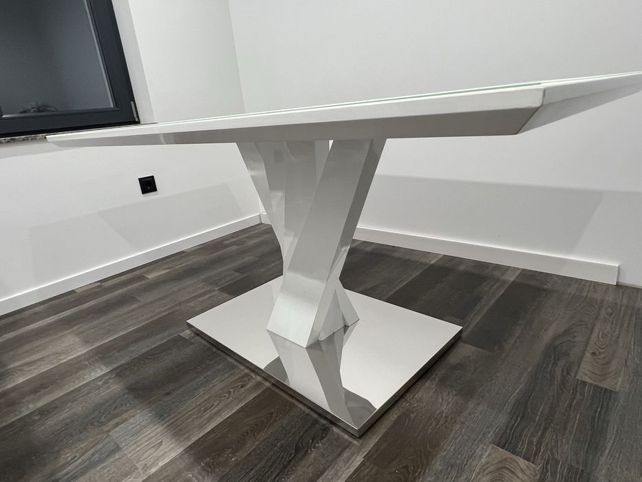 Masa alba placata cu sticla 160/90+4scaune